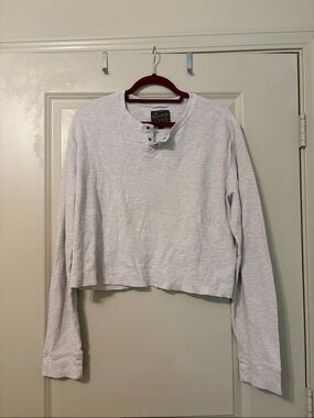 Lucky Brand Cream Cropped Henley Long Sleeve Top